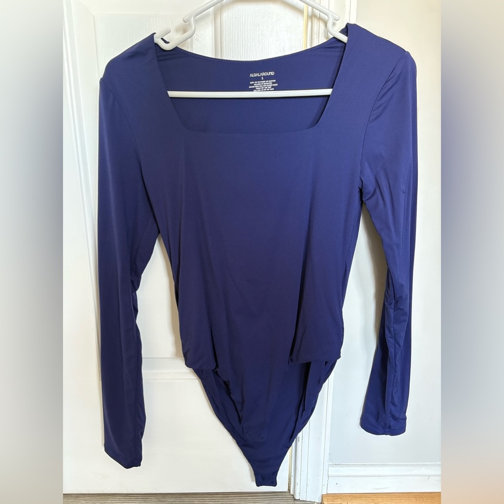 Blue Long Sleeve Bodysuit – Square Neck, Super Soft (Size S)